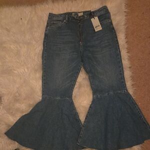 TOPSHOP MOTO Indigo Cropped Flare Jeans